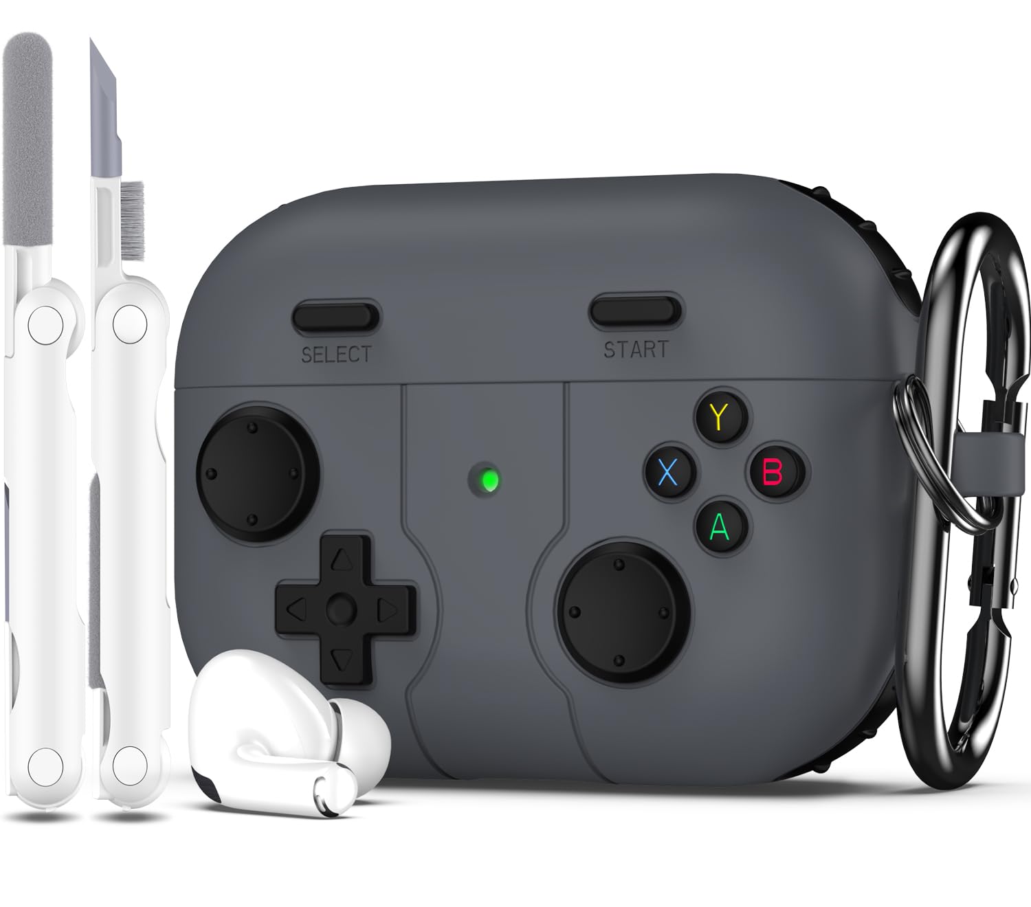 Photo 1 of R-fun Compatible with AirPods Pro 2nd/1st Generation Case Cover with Cleaner Kit, Classic Handheld Game Console Design Case Soft Skin Silicone Protective for Apple AirPods Pro 2/1 Charging Case,Grey