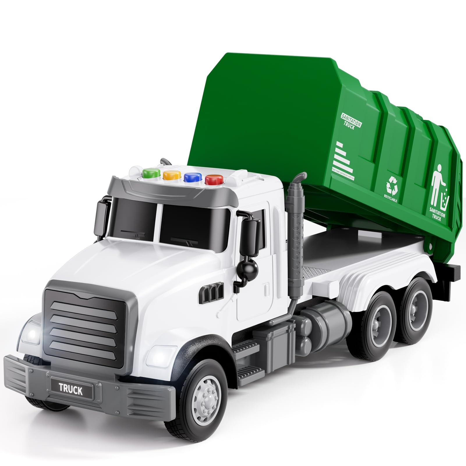 TEMI Garbage Truck Toy for Kids 3 4 5 6 7 8 Years Old - Sanitation Vehicle Set with Sound Light, Friction Powered Recycle Truck Playset, City Car Toys for Boys 3-8, Toddler Birthday Gift Toys