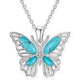 BETHZA Butterfly Necklace for Women 925 Sterling Silver Genuine Gemstone Butterfly Pendant Flying Animal Jewelry Gifts for Christmas Birthday
