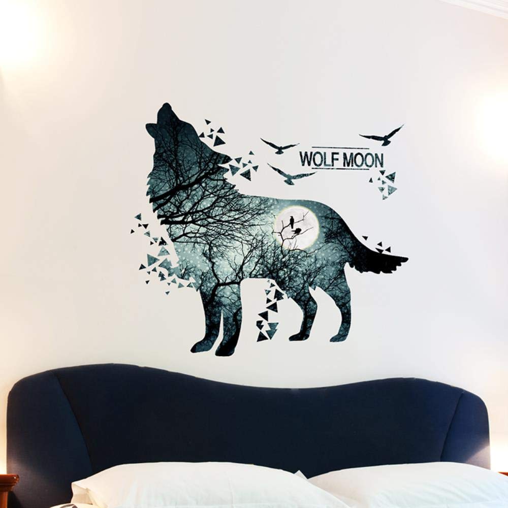 Pdrui Wall Mural Decal for Living Room, Midnight Wolf Wall Stickers as Wall Decor for Bedroom | 74cm x 81cm Removable Stickers for Walls Decoration as Housewarming Birthday Gift