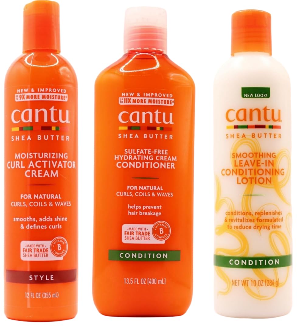 Cantu Shea Butter Sulfate-Free Hydrating Conditioner, Moisturizing Curl Activator Cream & Leave-In Conditioning Lotion (Set of 3)