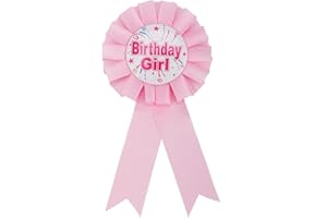 MIKOVIVI Birthday Girl Pin, Satin Ribbon Happy Birthday Badge Pin for Girl Women Party Button Brooch Clothing Celebration Decor Accessories