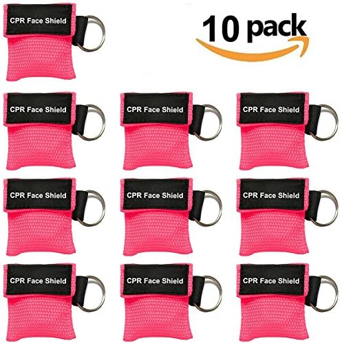 CPR Mask Face Shield Key Chain Kit with One-Way Value for Adults&amp;Kids First Aid Rescue or CPR Training by Vosenaer (10 Packs,Pink)