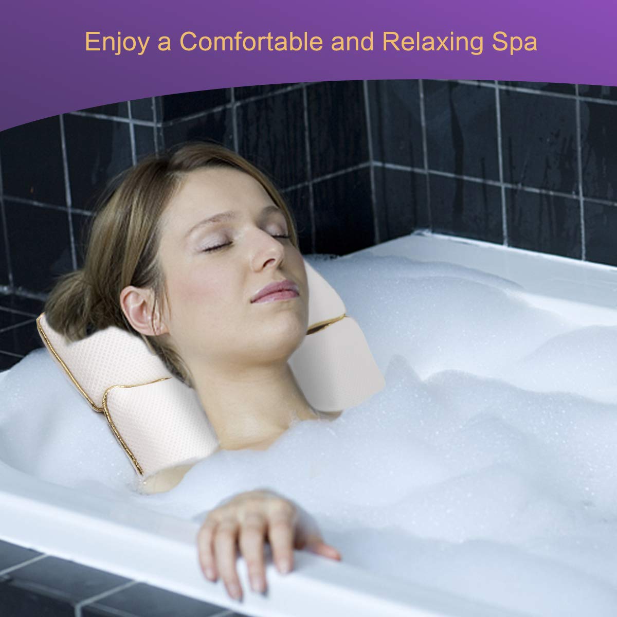 VIEFIN Luxury Spa Bath Pillows for Tub,Bathtub Pillow Neck and Back Support,Soft Bathtub Pillow with Sturdy and Powerful Suction Cups,2-Panel: Beauty