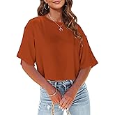 Tankaneo Women Half Sleeve Cropped T-Shirts Drop Shoulder Round Neck Crop Tops Casual Summer Solid Color Basic Tees