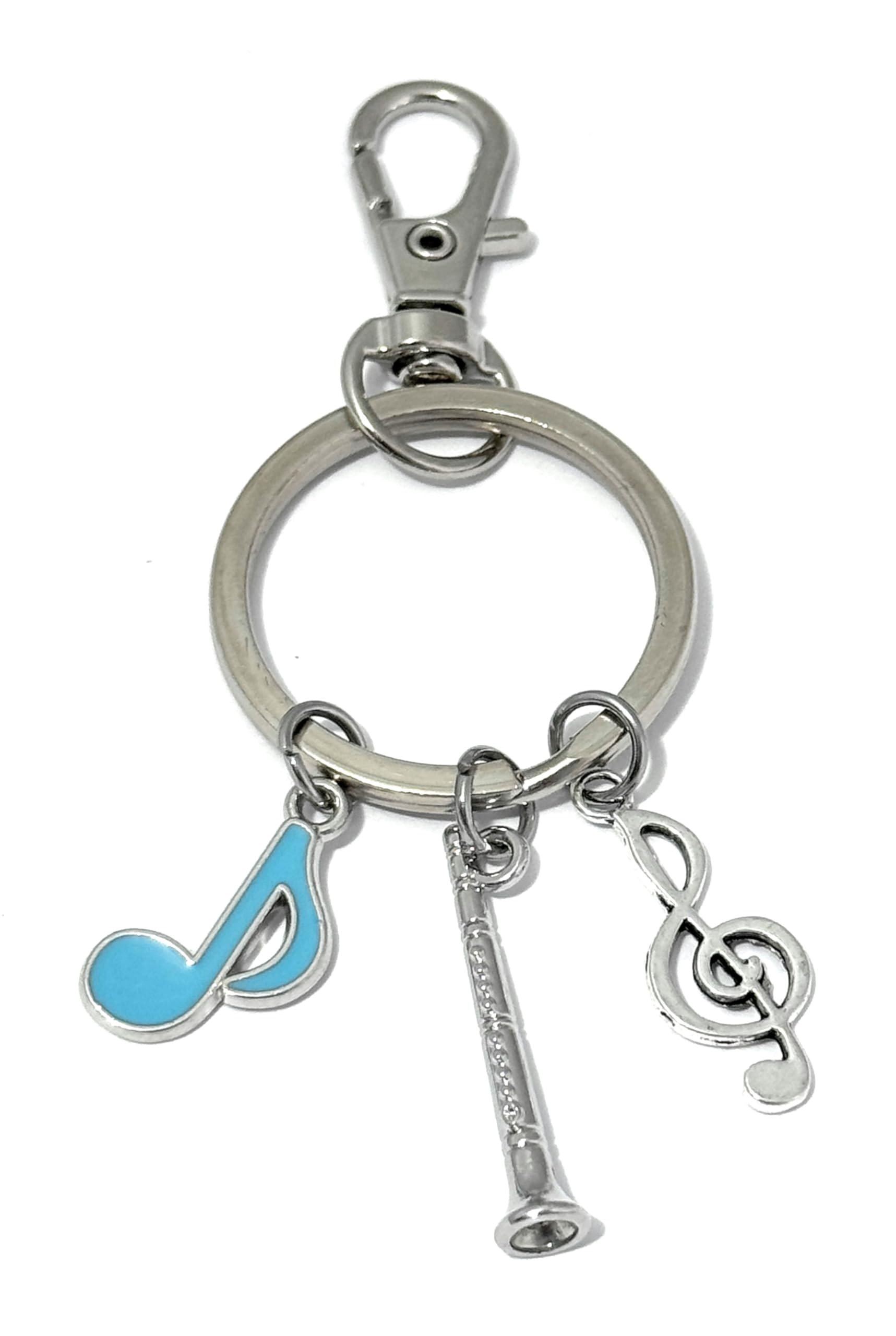 FizzyButton Gifts Clarinet Oboe Music Keyring Key Ring with Clarinet, Quaver and Treble Clef Charms and Lobster Clasp