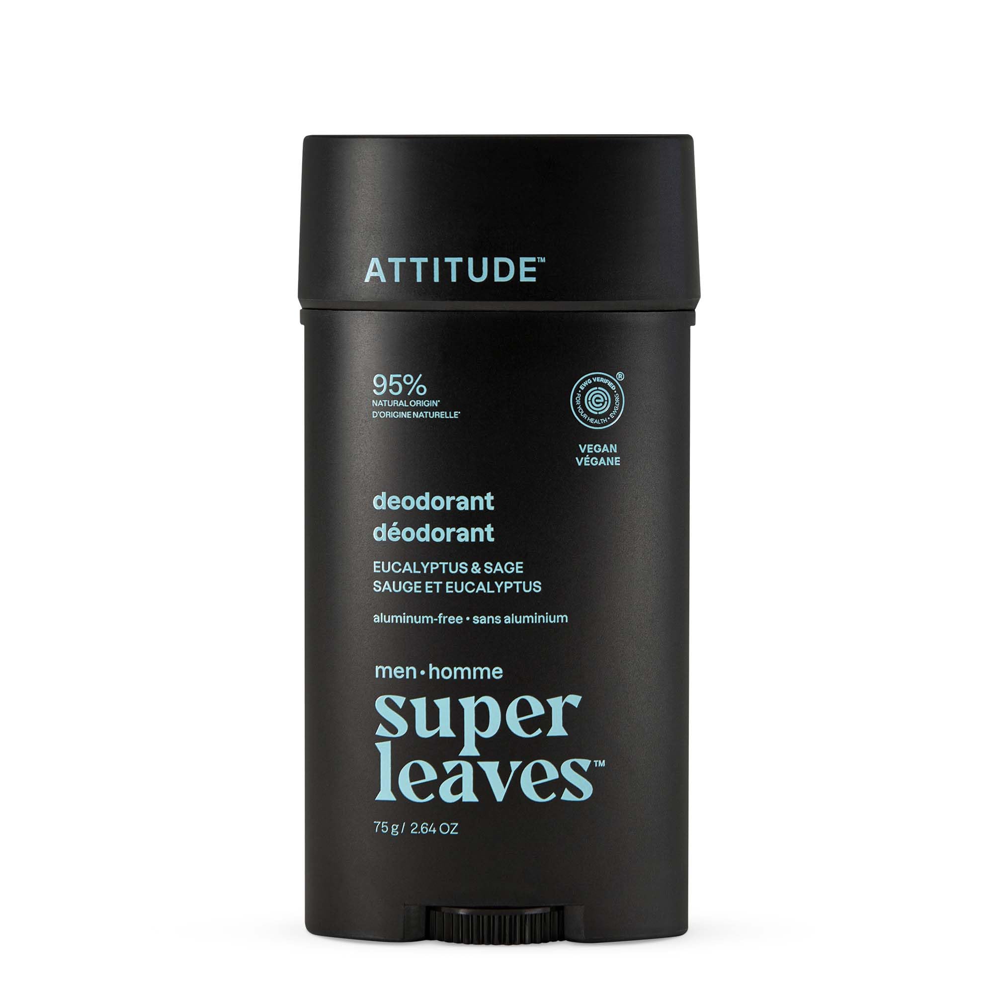 Photo 1 of ATTITUDE Aluminum-Free Deodorant for Men, 95% Natural Origin Ingredients, EWG Verified, Plant Based Odor Control, With Baking Soda, Eucalyptus & Sage, 2.64 Oz