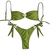 MakeMeChic Women's Two Piece Bikini Set Tie Side Ring Backless High Cut Bathing Suit Swimwear