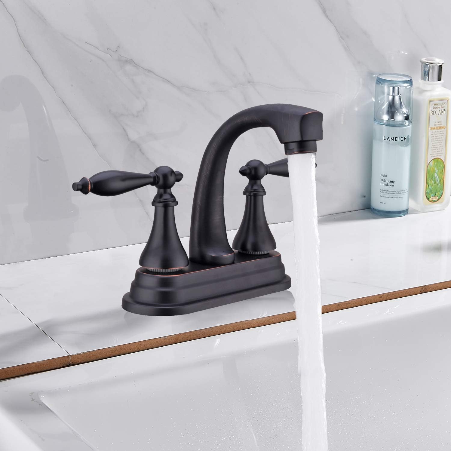 Bathroom Sink Faucet 4 Inch 2 Hole Center Oil Rubbed Bronze 2 Handle Lavatory Mixer Tap Deck Mount Centerset - - 