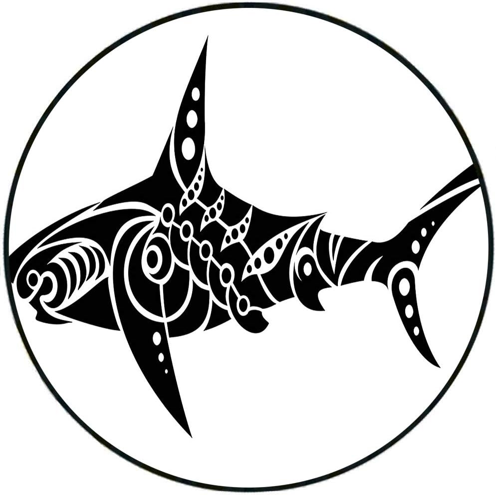 Short Plush Round Carpet Tribal Shark Tattoo Design In Black And White Under The Sea Wildlife Theme Fish Artwork Black White Living Room Computer Chair 51 1 X 47 2 Round Amazon Ca Home