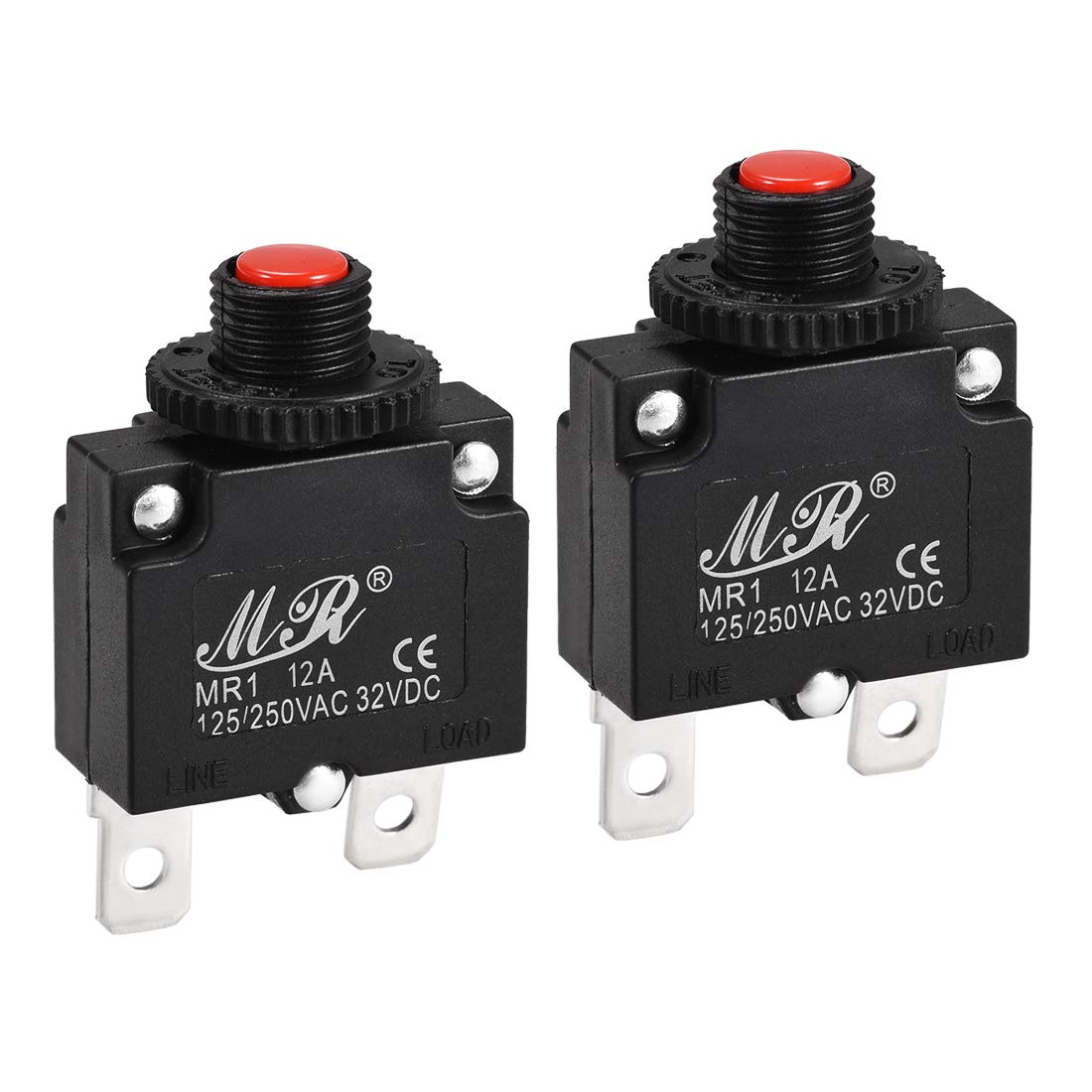 Sourcingmap Thermal Circuit Breakers 12A 125/250V AC 32V DC Push Button Manual Reset Overload Protector Switch 2 Pcs