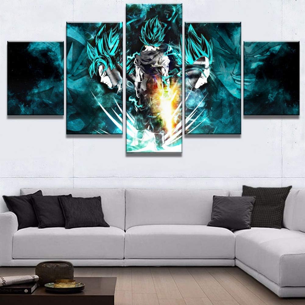 FJLOVE Canvas Prints Dragon Ball God's Saiyan Paintings - 5 Pieces Pictures Poster Artwork Wall Art Print Walls Decoration,Frameless,150x80cm