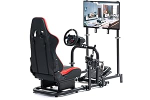 Anman G25 Firm Racing Simulator Cockpit with Red Seat Fit for Logitech G27 G29 G920 G923,Thrustmaster T300RS TX Motion Driving Wheel Stand Equipped with Display Stand,Shifter & Pedals Not Include