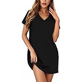 GlavidGlee Cotton Nightgowns for Women V Neck Sleepshirt Short Sleeve Soft Sleepwear Nightdress