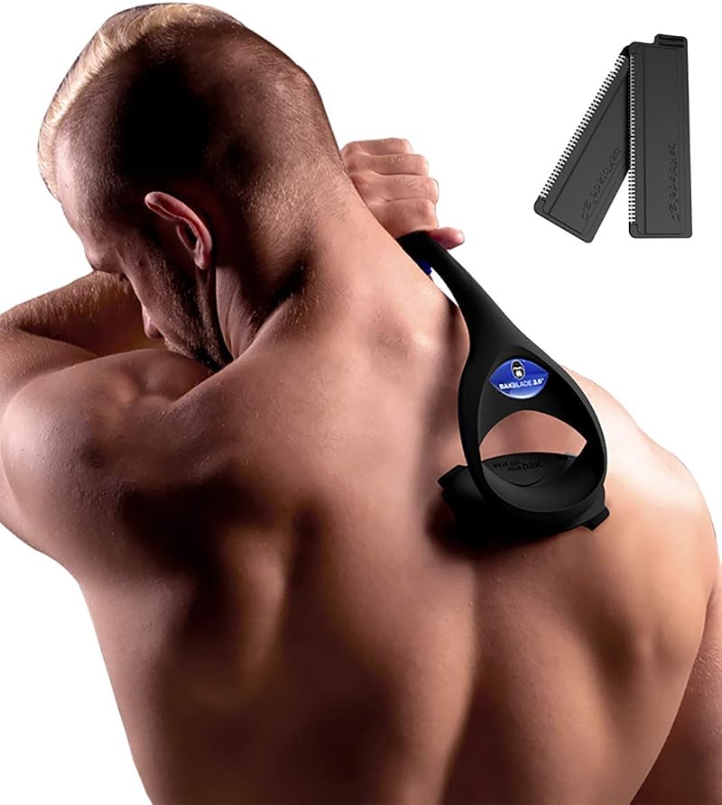 BAKBLADE 2.0 PLUS Back Hair Shaver Ergonomic 18in Dry Wet Blade Cartridges