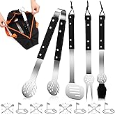 Baderke 5 Pcs Christmas Golf Grilling Gifts Set for Men Dad Golfer Grill BBQ Accessories Large Heavy Duty Stainless Steel Grill Utensil Spatula Tong Fork Brush with Bag for Golf Lover Birthday Gift
