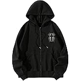 SHENHE Men's Zip Up Hoodie Wings Cross Print Graphic Goth Hoodie Sweatshirt with Pockets