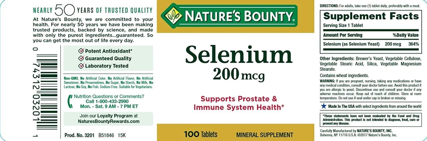 Nature's Bounty Selenium 200 mcg, 100 Tablets (Pack of 3): Health & Personal Care