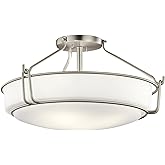 Kichler Alkire 22" Semi Flush Mount Ceiling Light in Brushed Nickel, 4-Light Modern Ceiling Light with Satin Etched White Gla