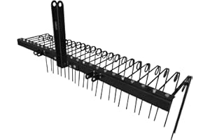 Field Tuff Steel Spring Coil Tine Tow Behind Landscape Rake for Leaves, Pine Needles, Straw, and Grass with 3 Point Hitch Receiver Attachment, Black, 60 Inches