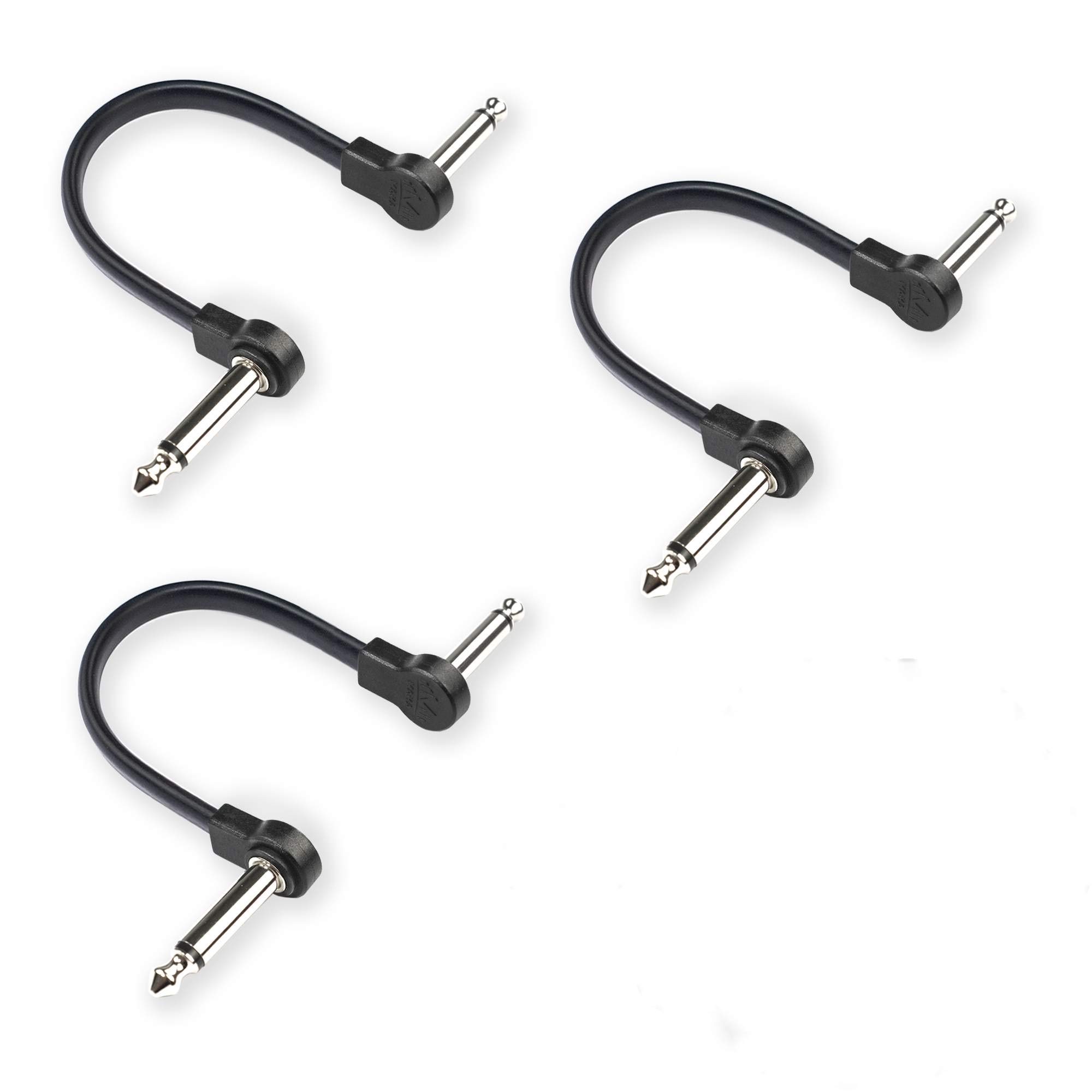 M MAKA Flat Low Profile Guitar Patch Cable 6 inch for Effects Pedals, 1/4 inch Right-Angle, Black, 3-Pack New Version
