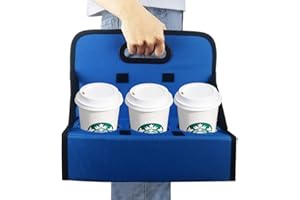 Boczif Cup Caddy Portable Drink Carrier or Cans Reusable, 6-Cup Holder with Handle, Folds Flat, Carry Coffee, Wine, Cocktails, Safely Secures Hot and Cold Beverages- for Delivery and Take Out (Blue)