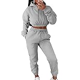 LovelyWholesale Women 2 Piece Outfits Long Sleeve Crop Hoodies and Pants Sweatsuit Set