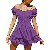 LYANER Women's Tie Back Off Shoulder Wrap Layer Ruffle Short Sleeve Mini Dress