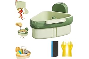 CHMYTEE Wideous Curetoaway Suction Cup Sink Corner Rack, Food Waste Catcher for Sink with Fine Mesh Drain Hole, Sponge Holder for Kitchen Sink with Fine Mesh Drain Hole (1 * Green)
