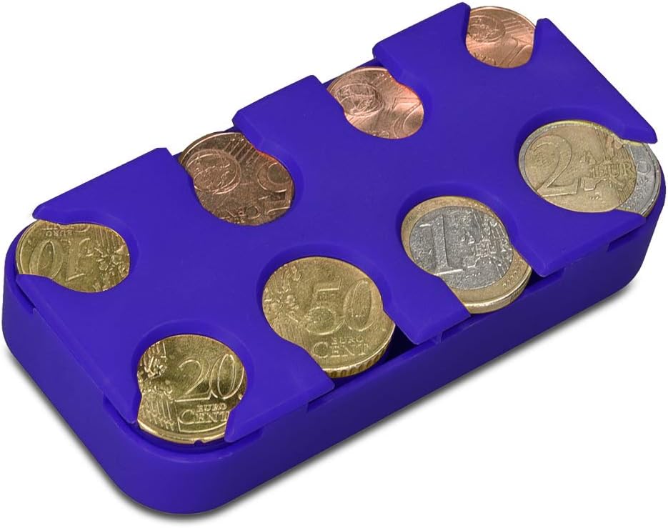 kwmobile Holder for Euro Coins - 8 Dispensers from 1 Cent to 2 Euros - EU Coin Money Change Sorter Classifier Organiser - Blue