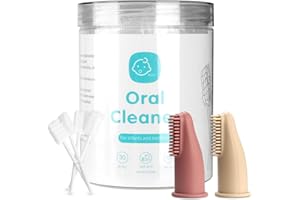 Esonto Baby Tongue Cleaner Toothbrush 30Pcs Disposable Infant Tooth Brush Clean Baby Mouth with 2Pcs Finger Toothbrush Oral Cleaning Stick Gauze Cleaner Stick Dental (Beige, 32 Piece Assortment)