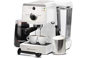 EspressoWorks All-In-One Espresso Machine with Milk Frother 7-Piece Set - Cappuccino Maker Includes Grinder, Frothing Pitcher, Cups, Spoon and Tamper - Coffee Gifts (White)