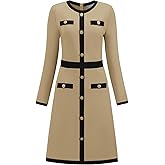 Hobemty Women's Work Dress 2025 A-Line Long Sleeve Color Block Dresses