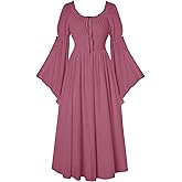 Scarlet Darkness Renaissance Dress for Women Medieval Peasant Dress Long Bell Sleeve Dresses