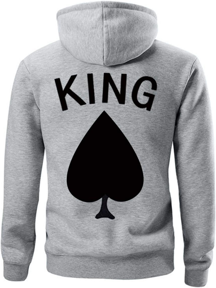 Nest Home King Queen Hoodies Couple Matching Striped Sleeve Crown Printed Pullover Hooded Sweatshirts Set