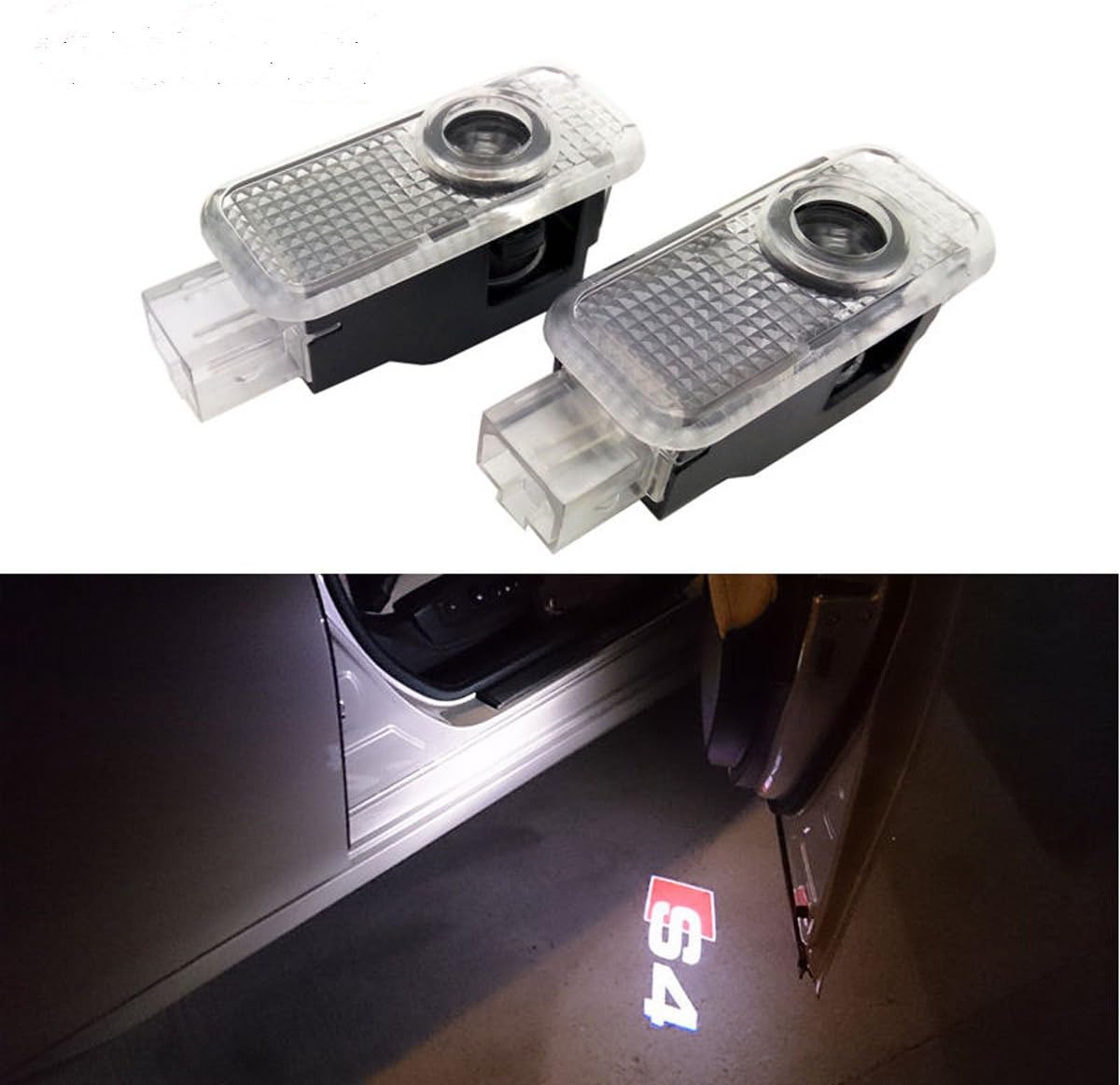 CNAutoLicht 2X Cree LED S4 Logo Door Step Light Laser Shadow Logo Projector Lamp For Audi A1 A2 A3 A4 A5 A6 A7 A8 Q2 Q3 Q6 Q5 Q7 R8 TT RS4 RS5 RS6 RS7 S3 S4 S5 S6 S7 S8 Courtesy Light Welcome Light