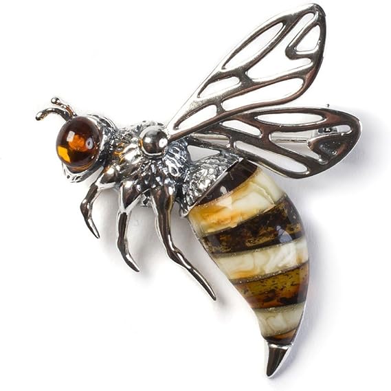 Amazon クラシックバルト海琥珀 アンバー シルバー スズメバチのブローチ ブローチ 通販