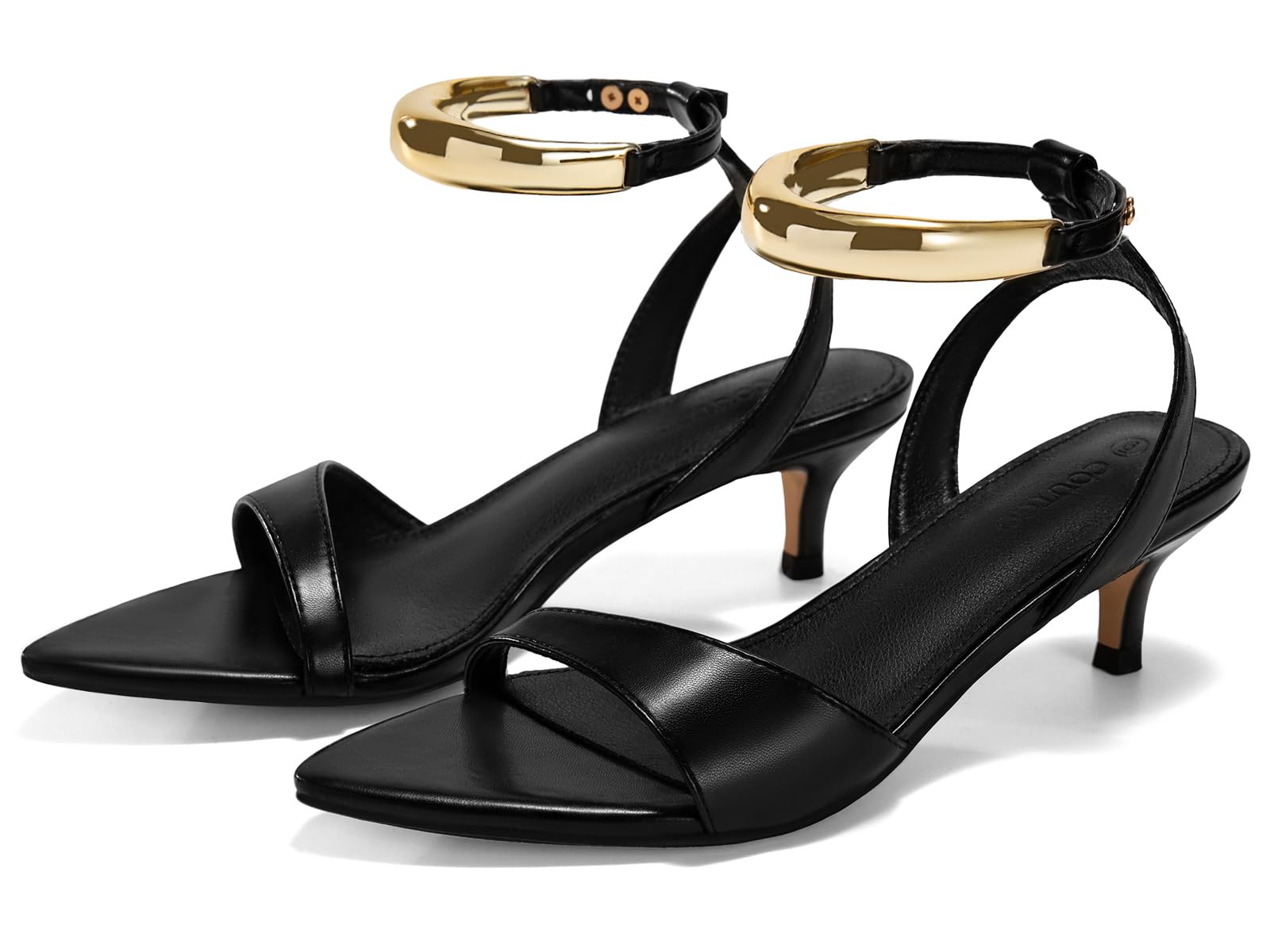 Photo 1 of **NEED TO BE CLEANED** Coutgo Womens Low Kitten Heels Sandals Strappy Pointed Open Toe One Strap Metal Summer Dress Shoes, Black, size 8