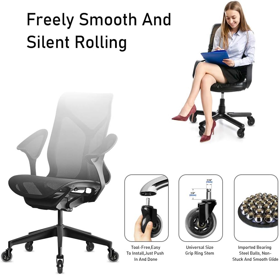 Office Chair Caster Wheels, 3”Heavy Duty Office Chair Wheels Replacement for Hardwood Floor, Smooth&Silent Chair Wheels 7/16”X 7/8”, Universal Fit for Herman Miller Office, Game, Desk Chairs : Office Products