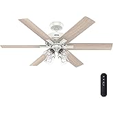 Hunter Fan 52 Inch Fresh White Indoor Ceiling fan with Light and Remote for Bedroom, Living Room, Office, Kitchen (Renewed)