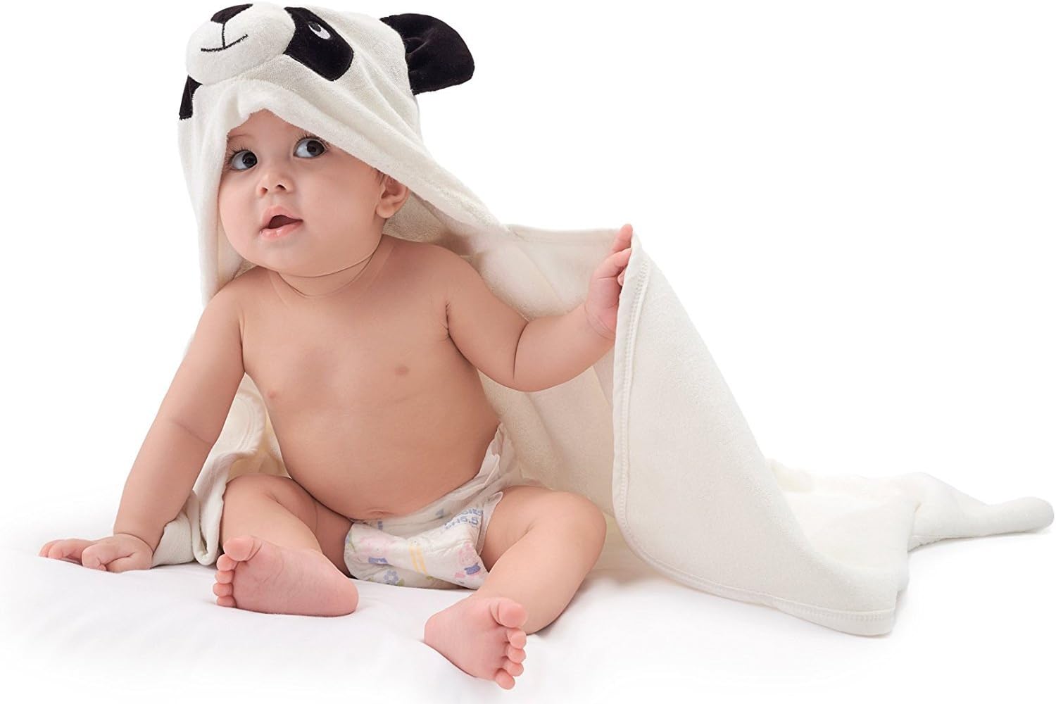 HIPHOP PANDA Ultra Soft Bamboo Hooded Baby Bath Towel, Thick Double Layered, 30"-By-35", White