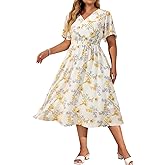 Hanna Nikole Women's Plus Size Summer Floral Dress Casual Short Sleeve Sundress Swing A Line Maxi Dresses with Pockets