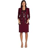 R&M Richards Women's Elegant Knee Length Shift Jacket Dress W/Velvet Trim & Detachable Necklace
