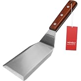 Professional Metal Spatula for Cast Iron Skillets and Flat Top Grills, Full Tang Wooden Handle,1.8mm Thick Stainless Steel Bl