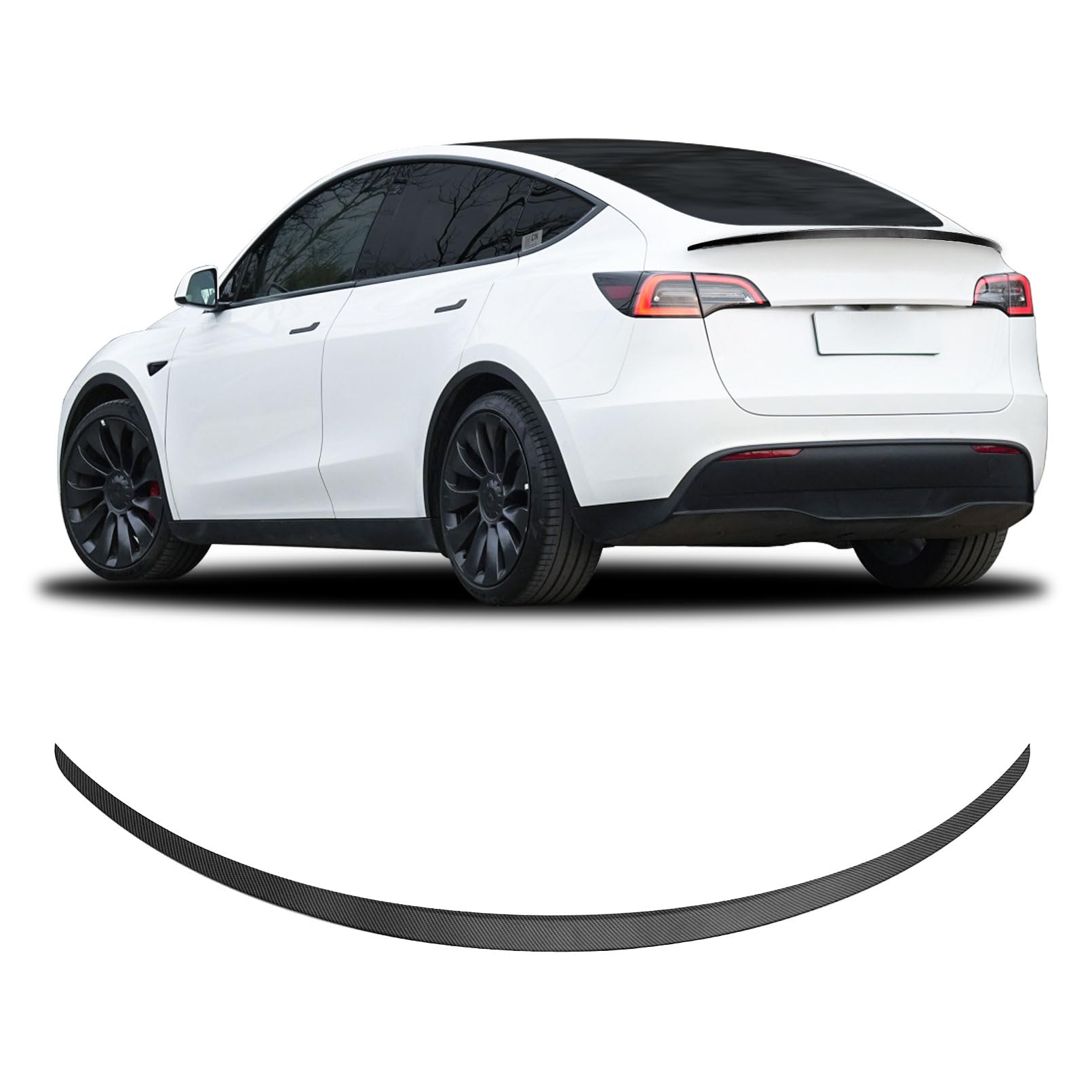 Photo 1 of Fit for Tesla Model Y Spoiler Rear Spoiler Wing 2020-2023 2024 Tesla Model Y Rear Trunk Lip, Sporty Appearance Tesla Model Y Accessories Trunk Spoiler, Matte Carbon Fiber Black