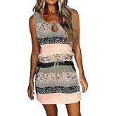 Womens Summer Causal Loose Sleeveless Crew Neck Drawstring Waist Mini Short Dress with Pockets
