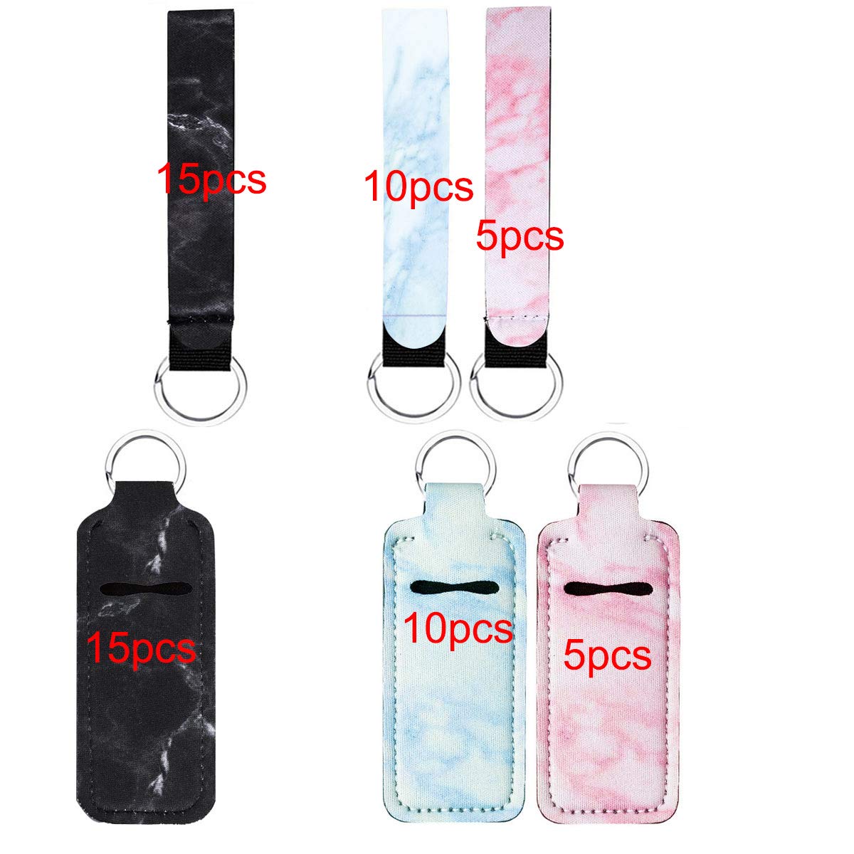10Pcs Marble Clip-on Sleeve Chapstick Pouch Keychain Neoprene Lipstick Holder Elastic Lip Balm Holst