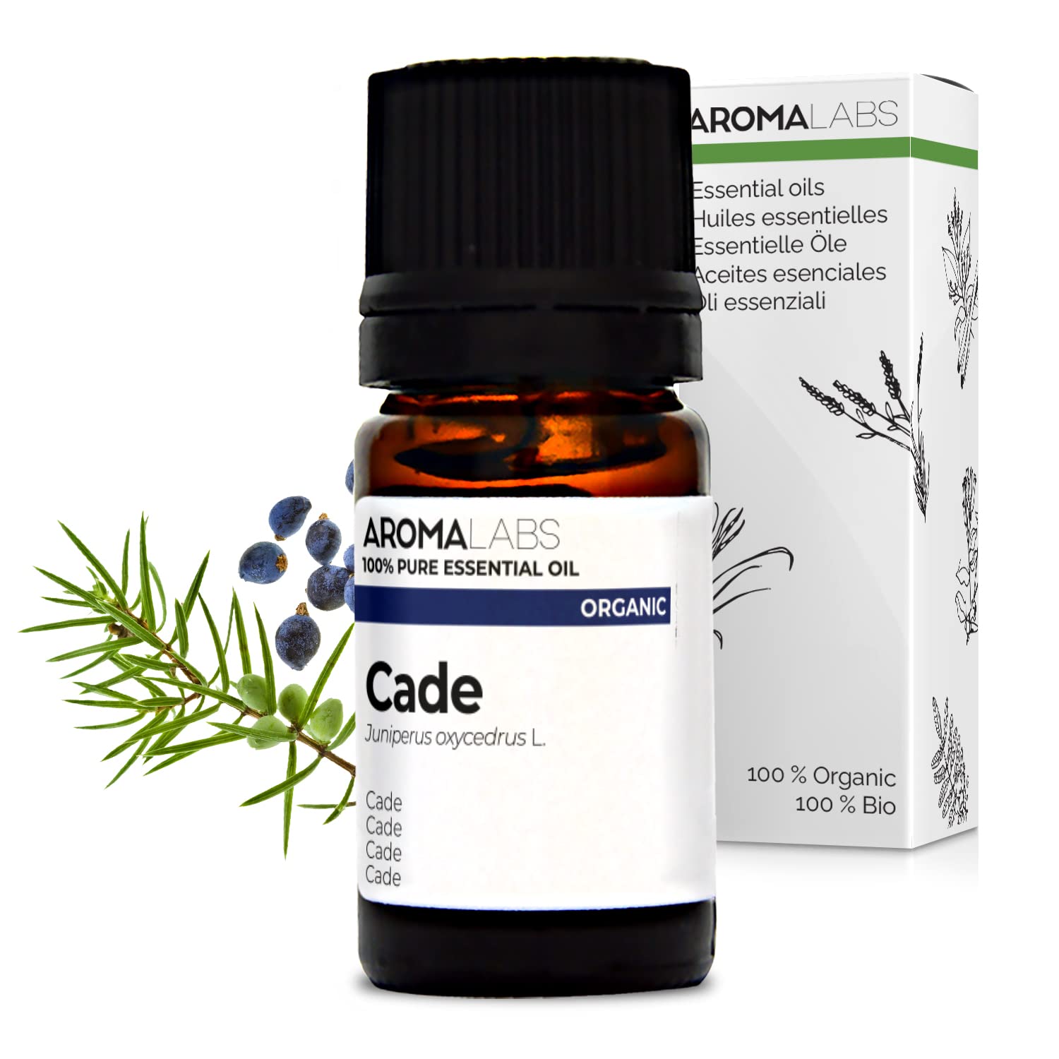 BIO - CADE Essential Oil - 5mL - 100% Pure, Natural, Chemotyped and AB Certified - AROMA LABS (French Brand)