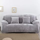 Teynewer Thick Velvet Sofa Covers 4 Seater Light Grey with 1 Pillowcase view 7