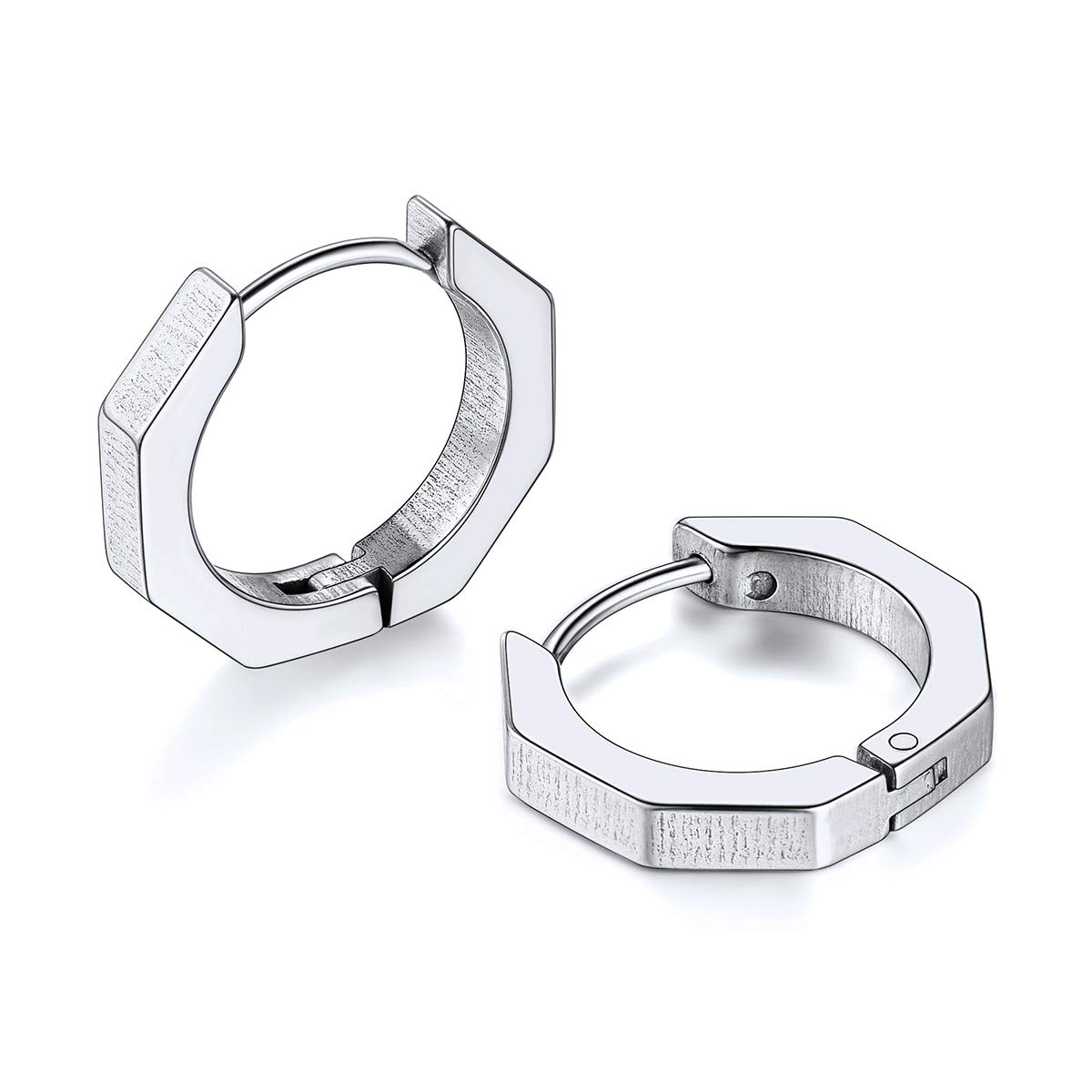 FOCALOOK Small Hoop Earrings for Men 18mm Stainless Steel Piercing Octagonal Hinged Hoops